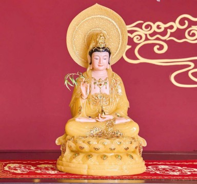 Tượng Quan Âm bột đá thạch anh vàng kim 
